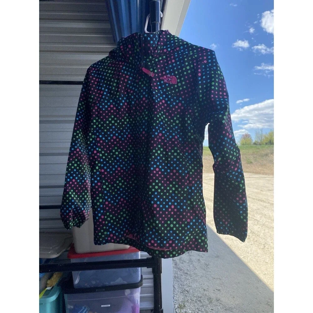 The North Face Kids Rain Jacket Polka Dot Black Pink Blue Green Size L 14/16